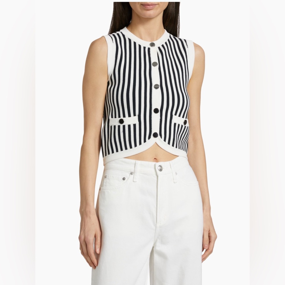 Veronica Beard Leland Striped Knit Crop Vest